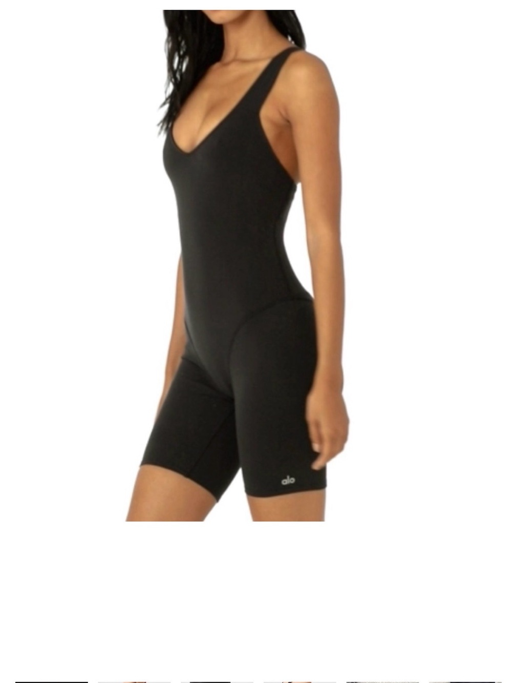 ALO Yoga Black Fitted V‑Neck Jumpsuit Romper